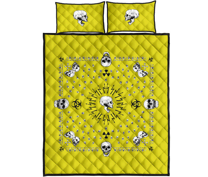 Quilt Set - Yellow Hazardous Skulls Bandana Quilt w/Shams
