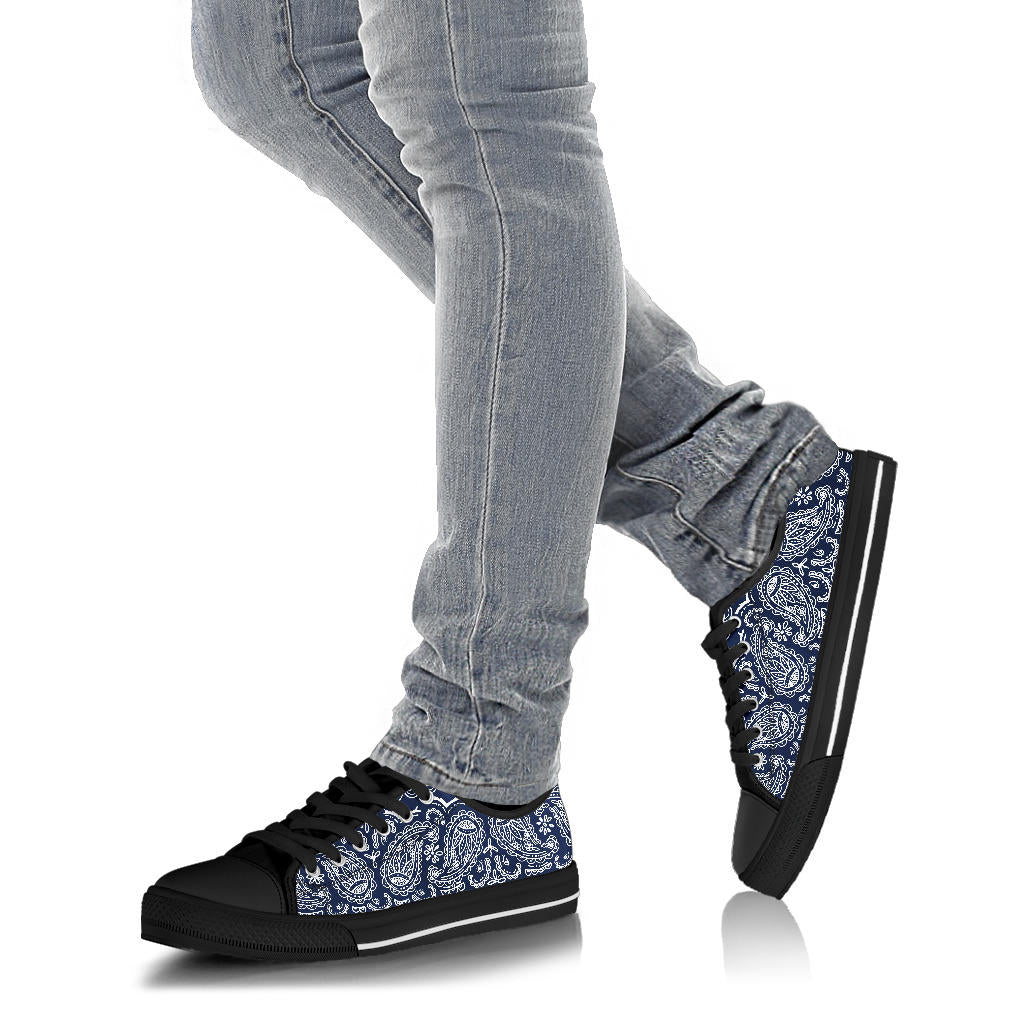 Canvas Low Top Sneakers - Bandana Style Navy and White
