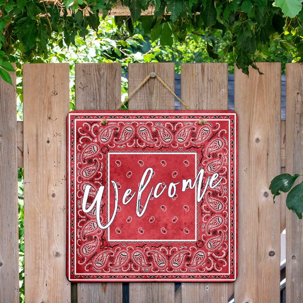 Red Denim Bandana Door Signs