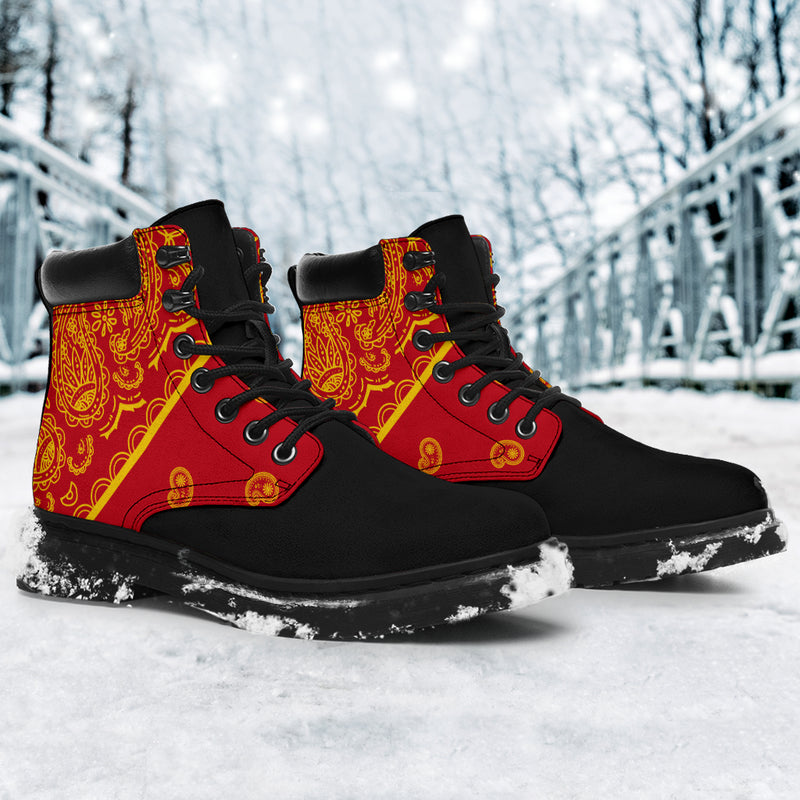 Red and Gold Bandana Blackout All Season Boots