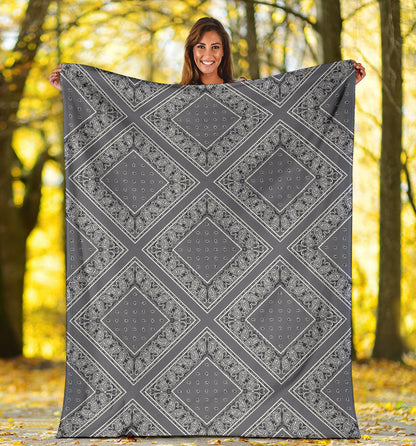 Gray Bandana Fleece Throw Blanket