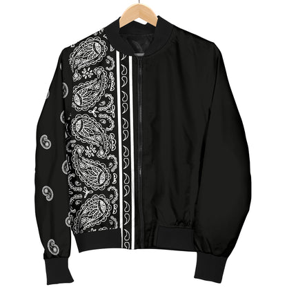 Asymmetrical Black Bandana Men's Bomber Jacket