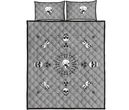 Quilt Set - Gray Hazardous Skulls Bandana Quilt w/Shams