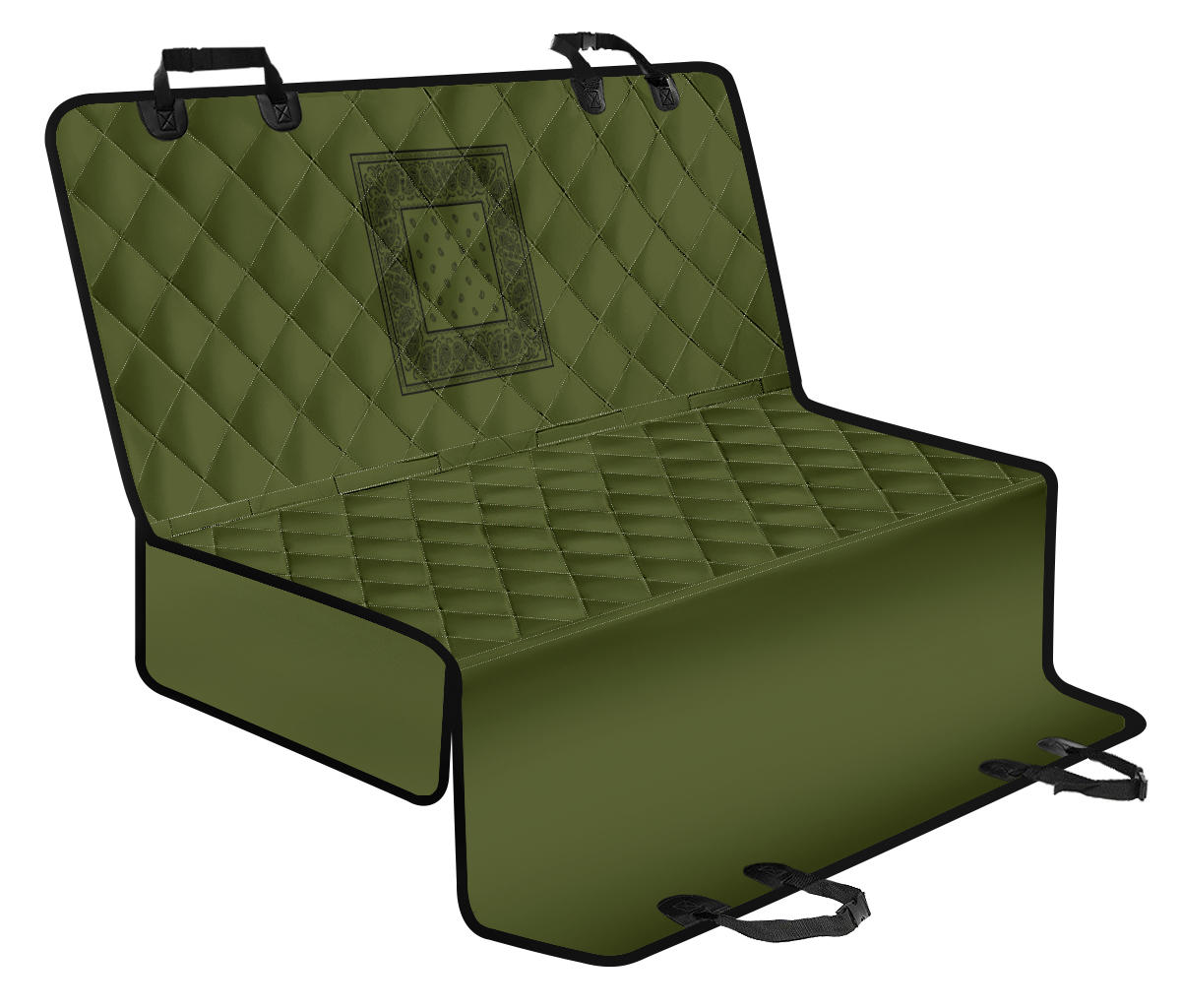 green car pet seat cover with black bandana