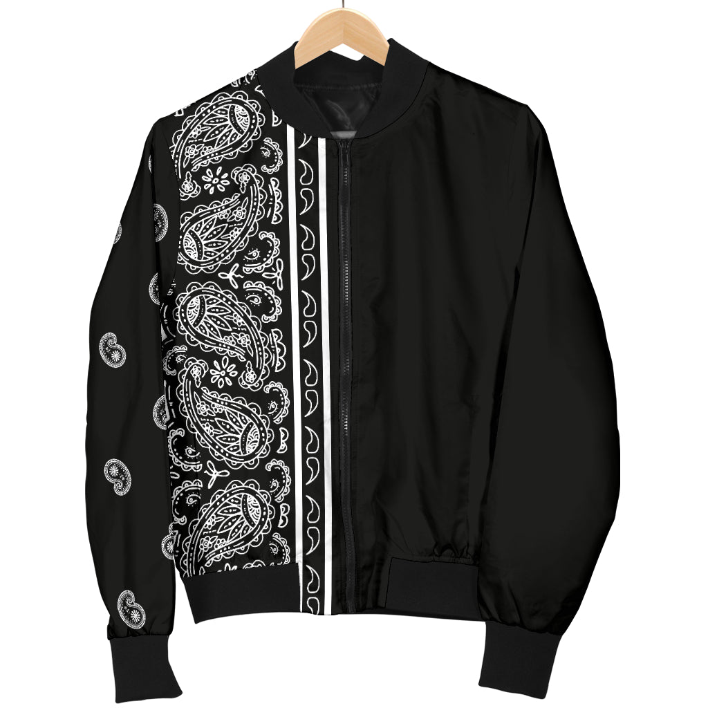 Asymmetrical Black Bandana Women's Bomber Jacket