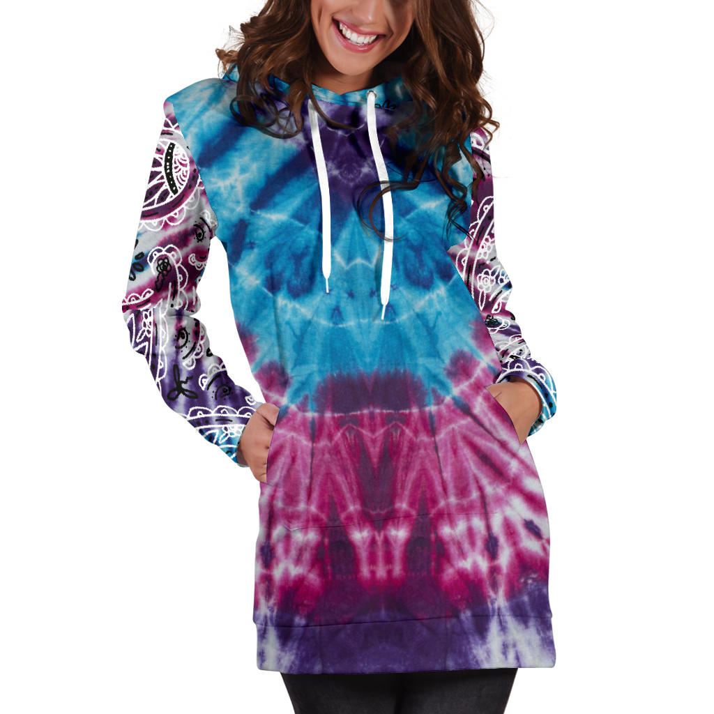 Blue Tie Dye Bandana Hoodie Dress