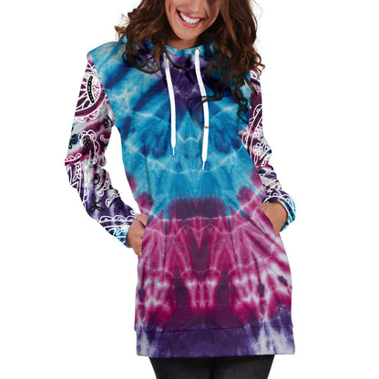 Blue Tie Dye Bandana Hoodie Dress