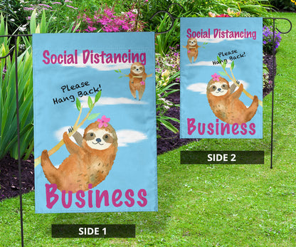 Funny Social Distancing Sloth Flag Sign for Businesses