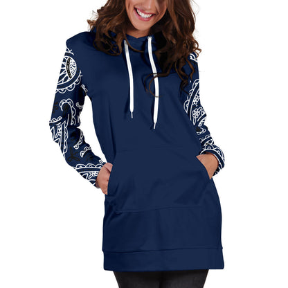 Navy Blue Bandana Print Hoodie Dress