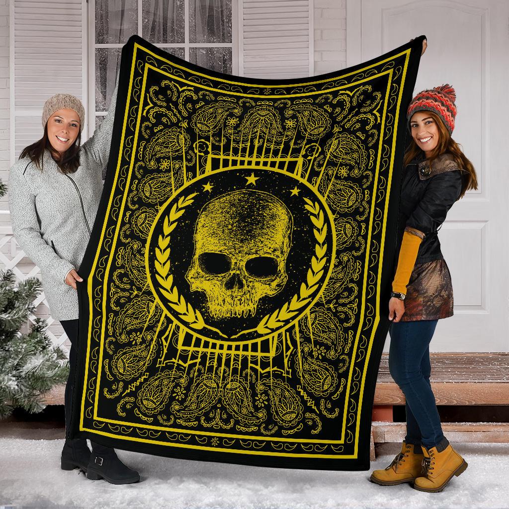 Black Gold Bandana with Skull Fleece Blanket