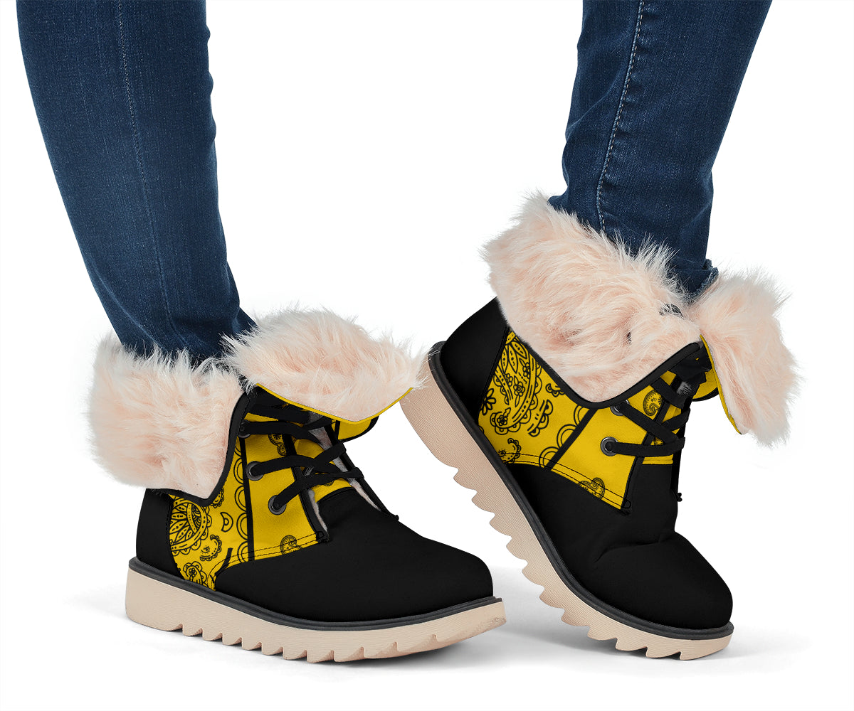 yellow and black bandana boots