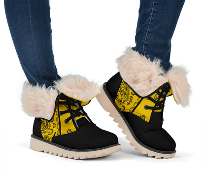 yellow and black bandana boots