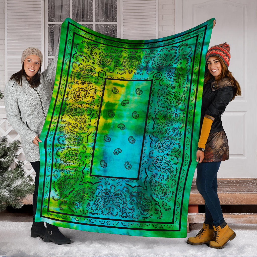 Blue Green Tie Dye Bandana Fleece Throws