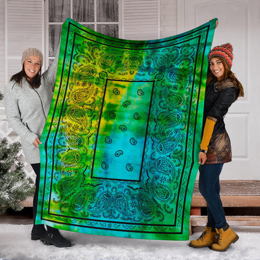 Blue Green Tie Dye Bandana Fleece Throws