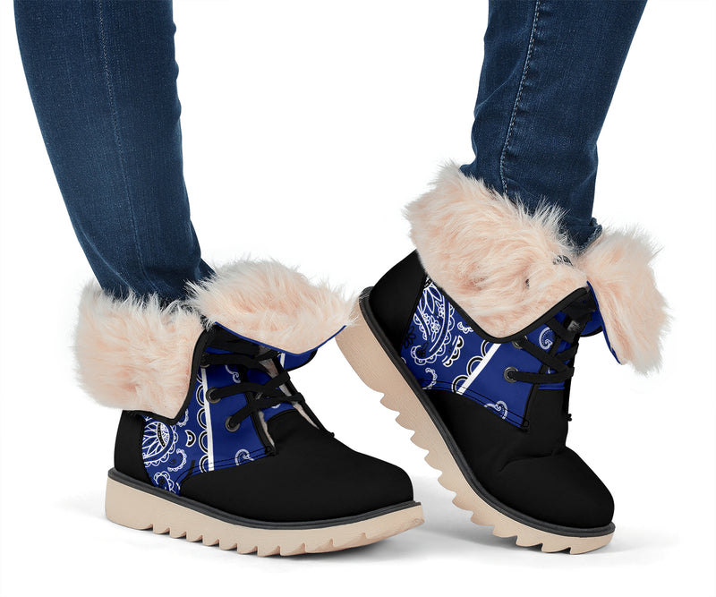 blue bandana snow boots for women