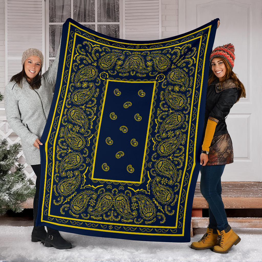 Navy and Yellow Bandana Throw Blanket