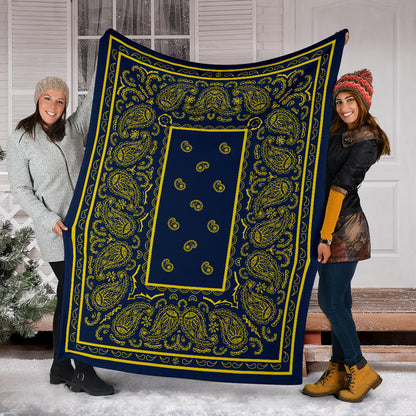 Navy and Yellow Bandana Throw Blanket