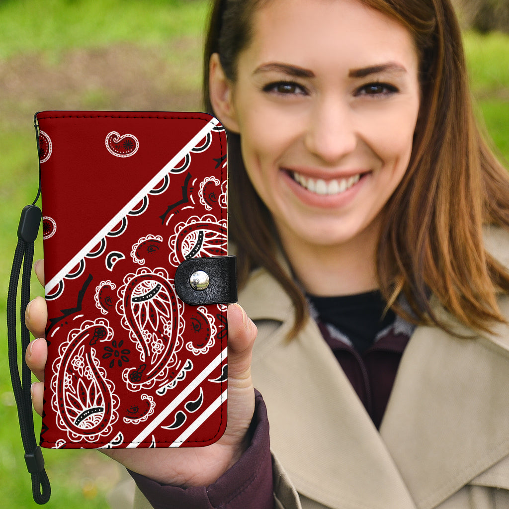 Maroon red bandana print phone case wallet