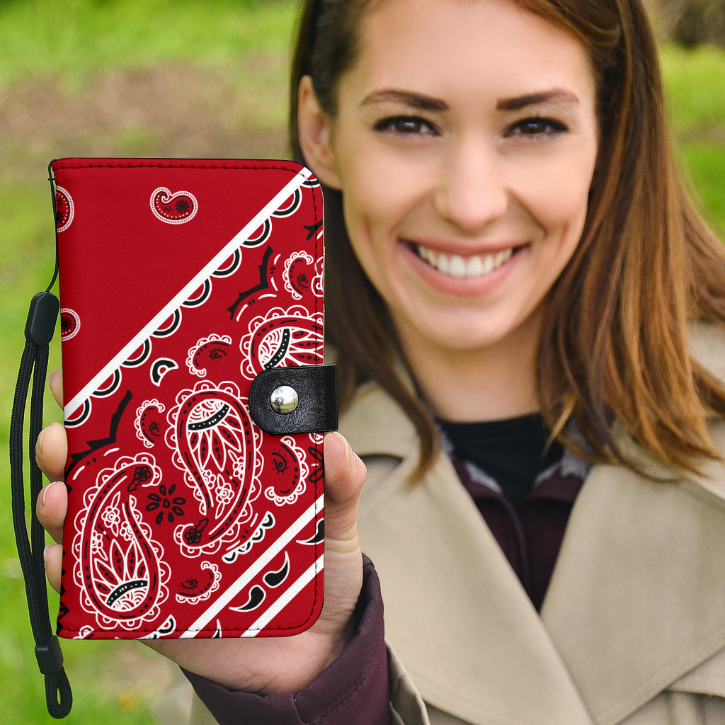 Red bandana print phone case wallet