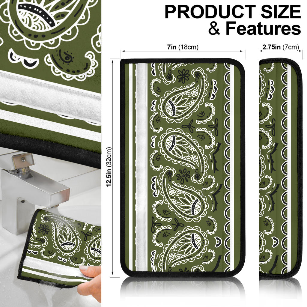 Army Green Bandana Seat Belt Covers - 3 Styles