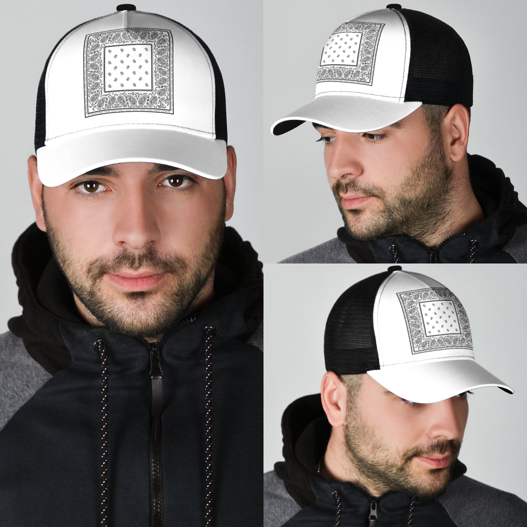 white bandana print men's ball cap
