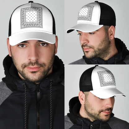 white bandana print men's ball cap