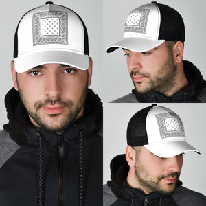 white bandana print men's ball cap