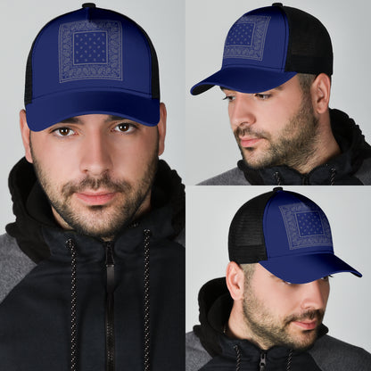 blue and gray bandana ball cap