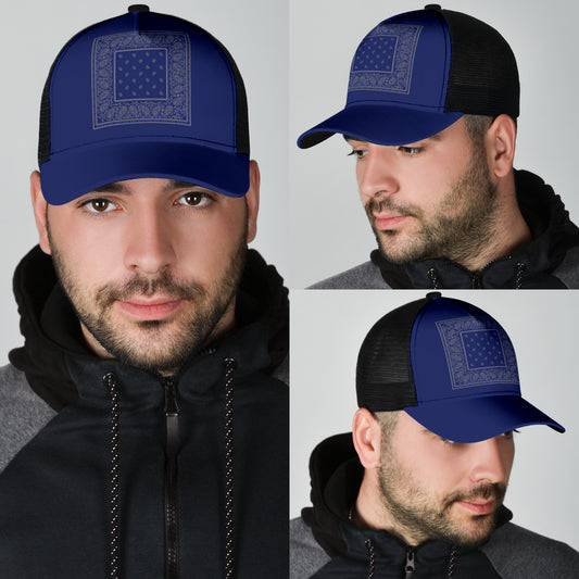 blue and gray bandana ball cap