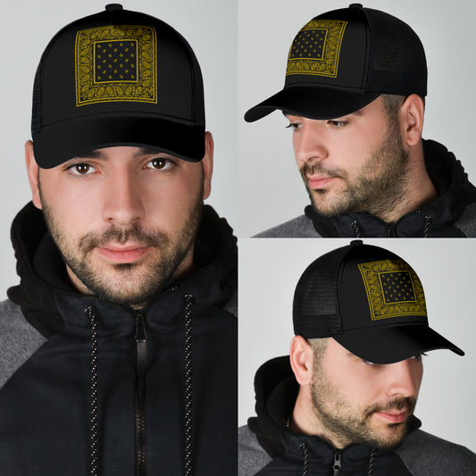 black and gold bandana ball cap