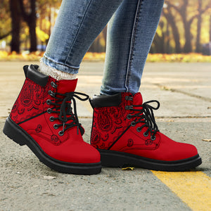 red and black bandana hiking boots