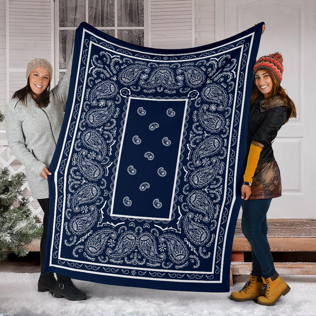 Navy and White Bandana Fleece Throw