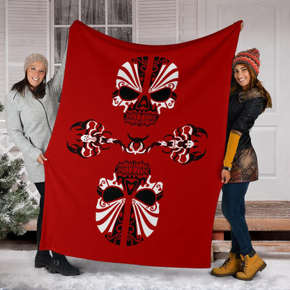 Red Skulls and Scorpions Tattoo Fleece Throw Blanket