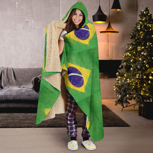 Brazilian Flag Tiled Hooded Blanket