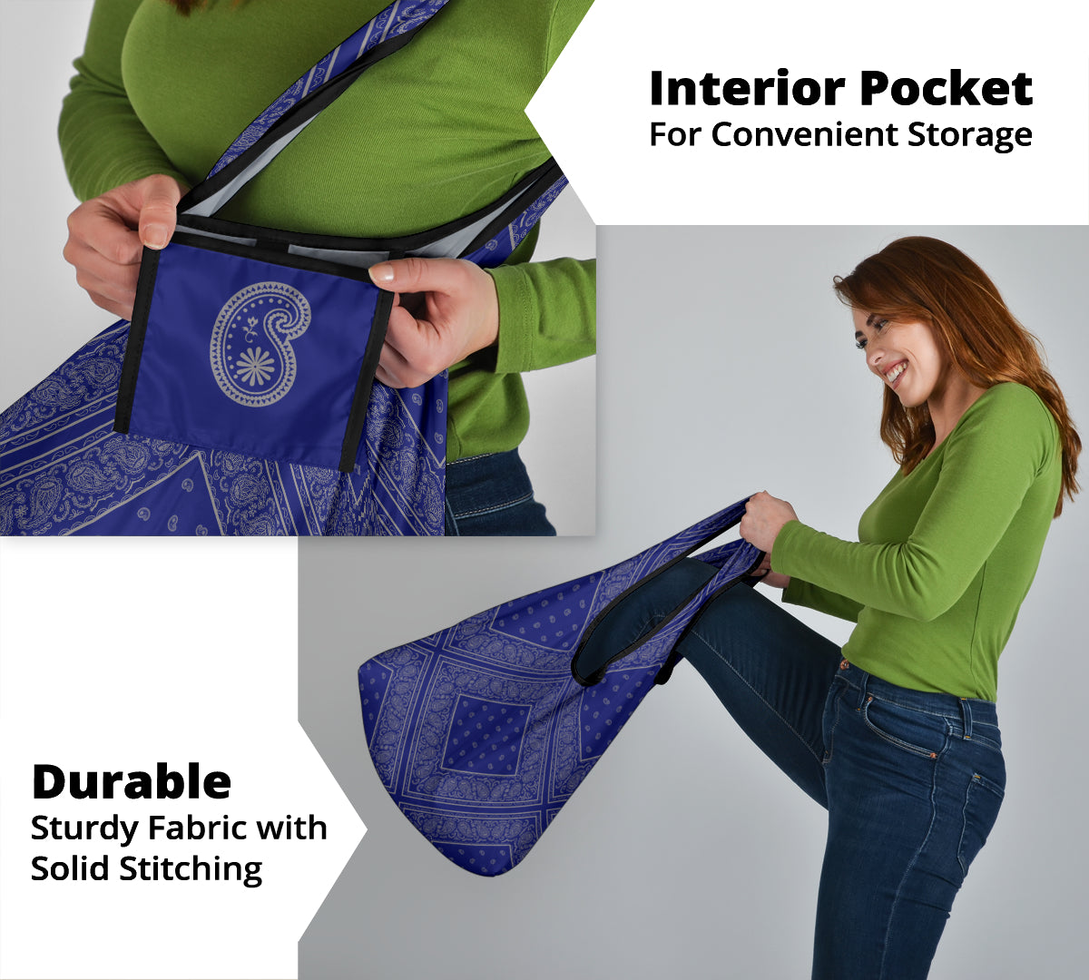 Blue and Gray Bandana Reusable Grocery Bag 3-Pack