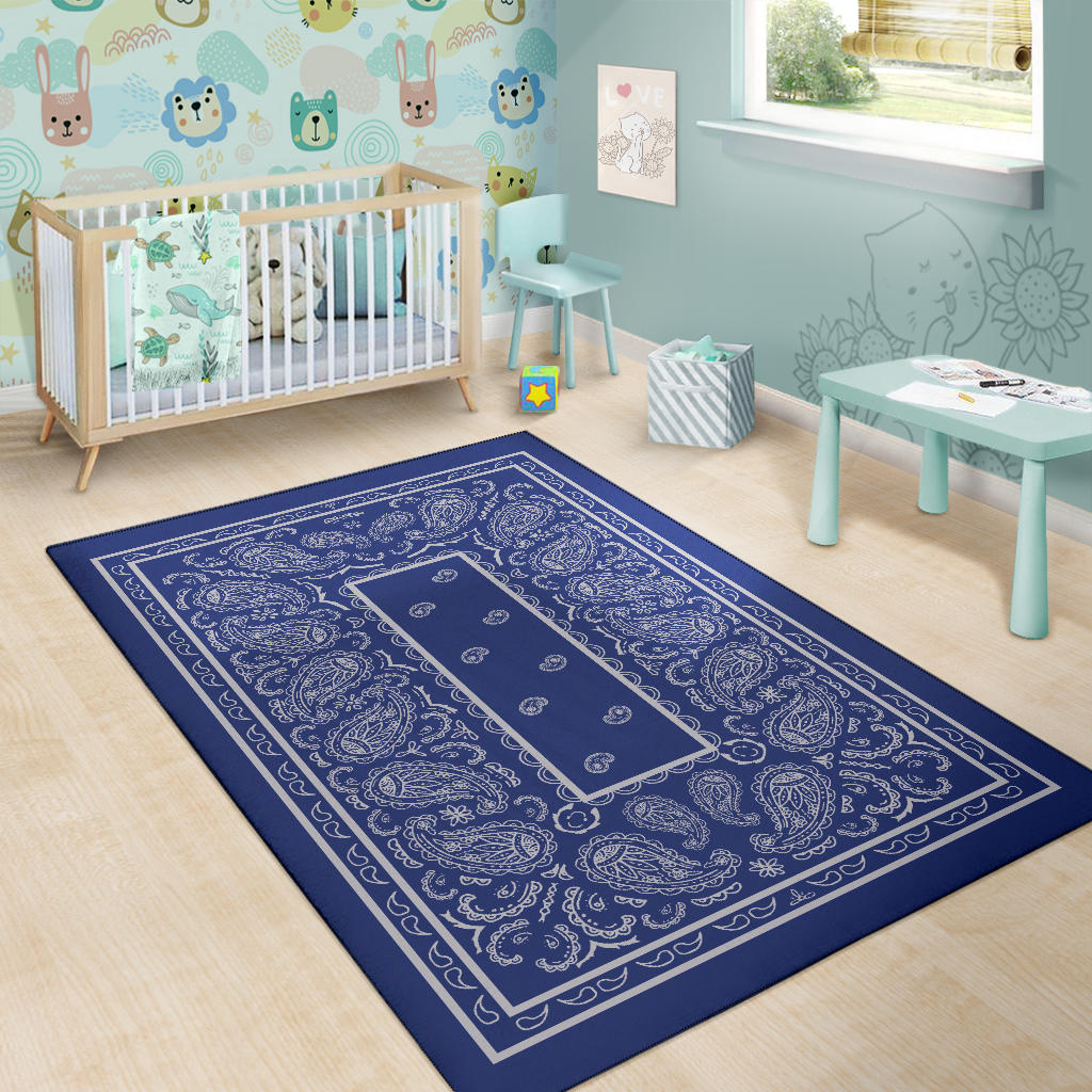 Blue and Gray Bandana Area Rugs - Fitted