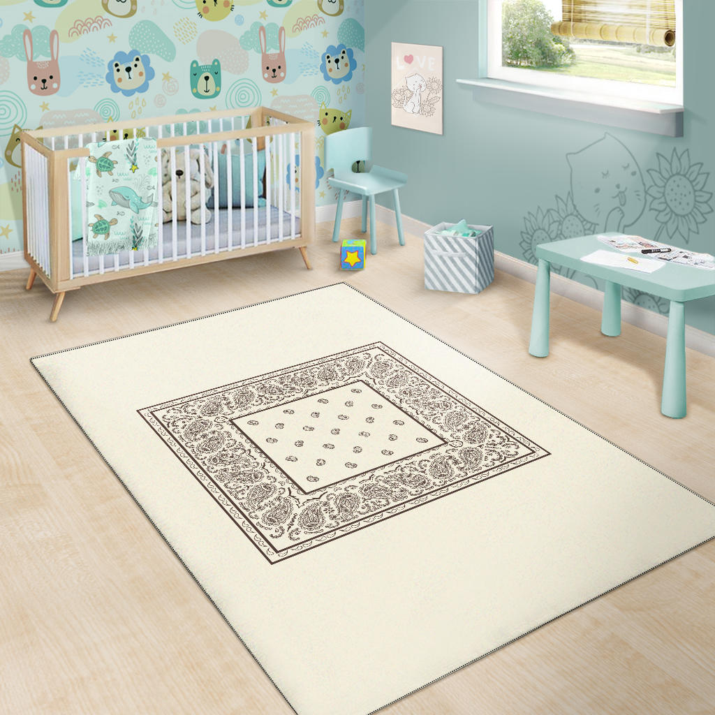 Cream and Brown Bandana Area Rugs - Minimal