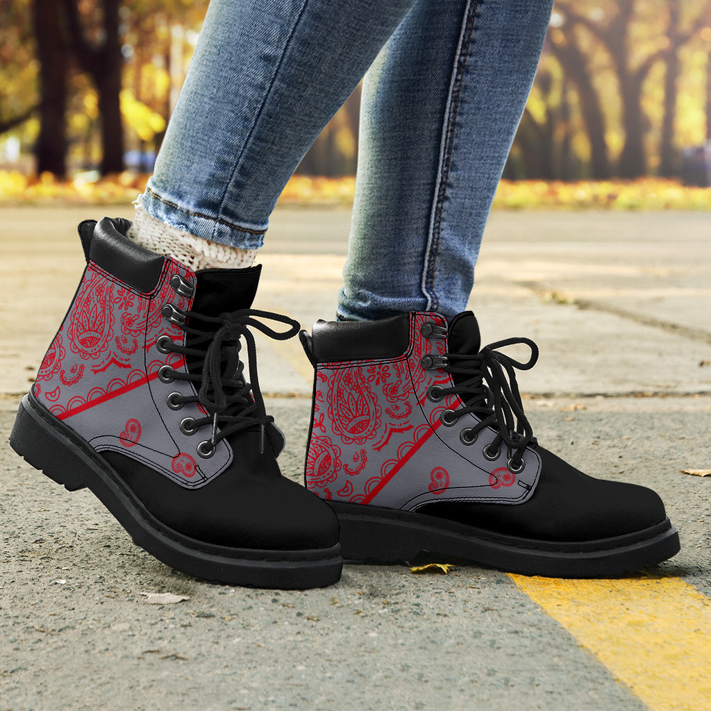 Gray and Red Bandana Blackout All Season Boots