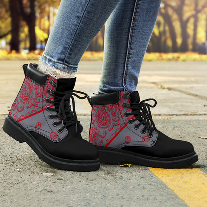 Gray and Red Bandana Blackout All Season Boots