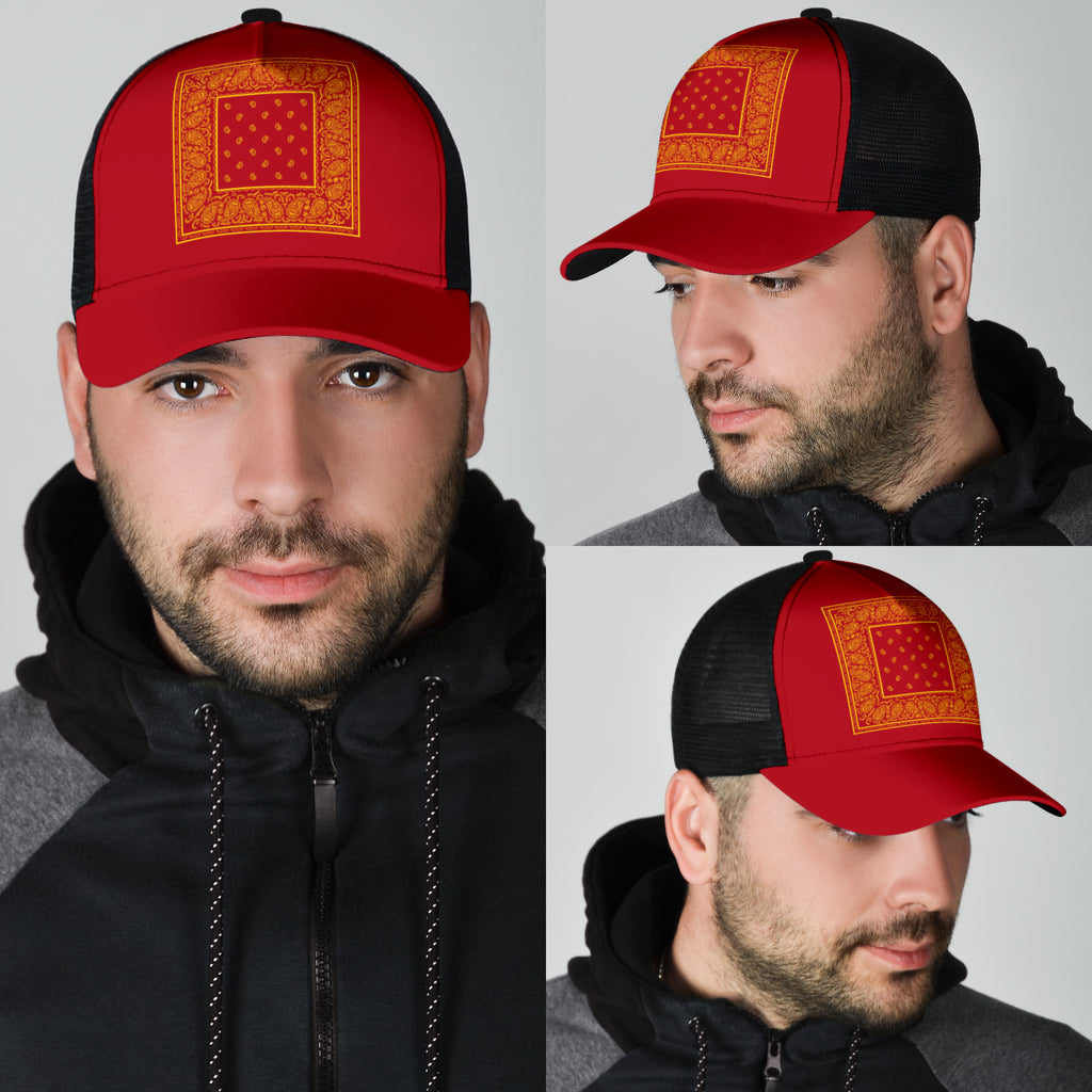 red and gold bandana ball cap