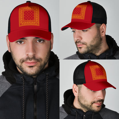 red and gold bandana ball cap