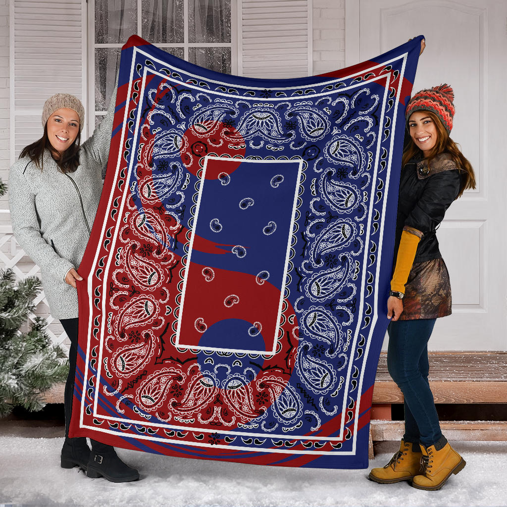 Blue and Red Ying Yang Bandana Fleece Throw Blanket