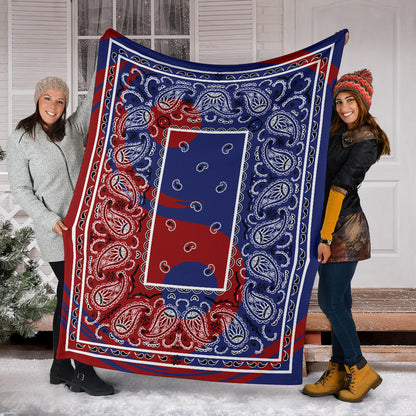 Blue and Red Ying Yang Bandana Fleece Throw Blanket