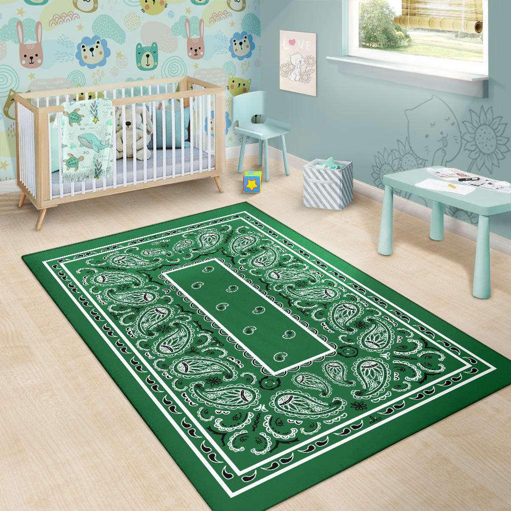 Classic Green Bandana Area Rugs - Fitted