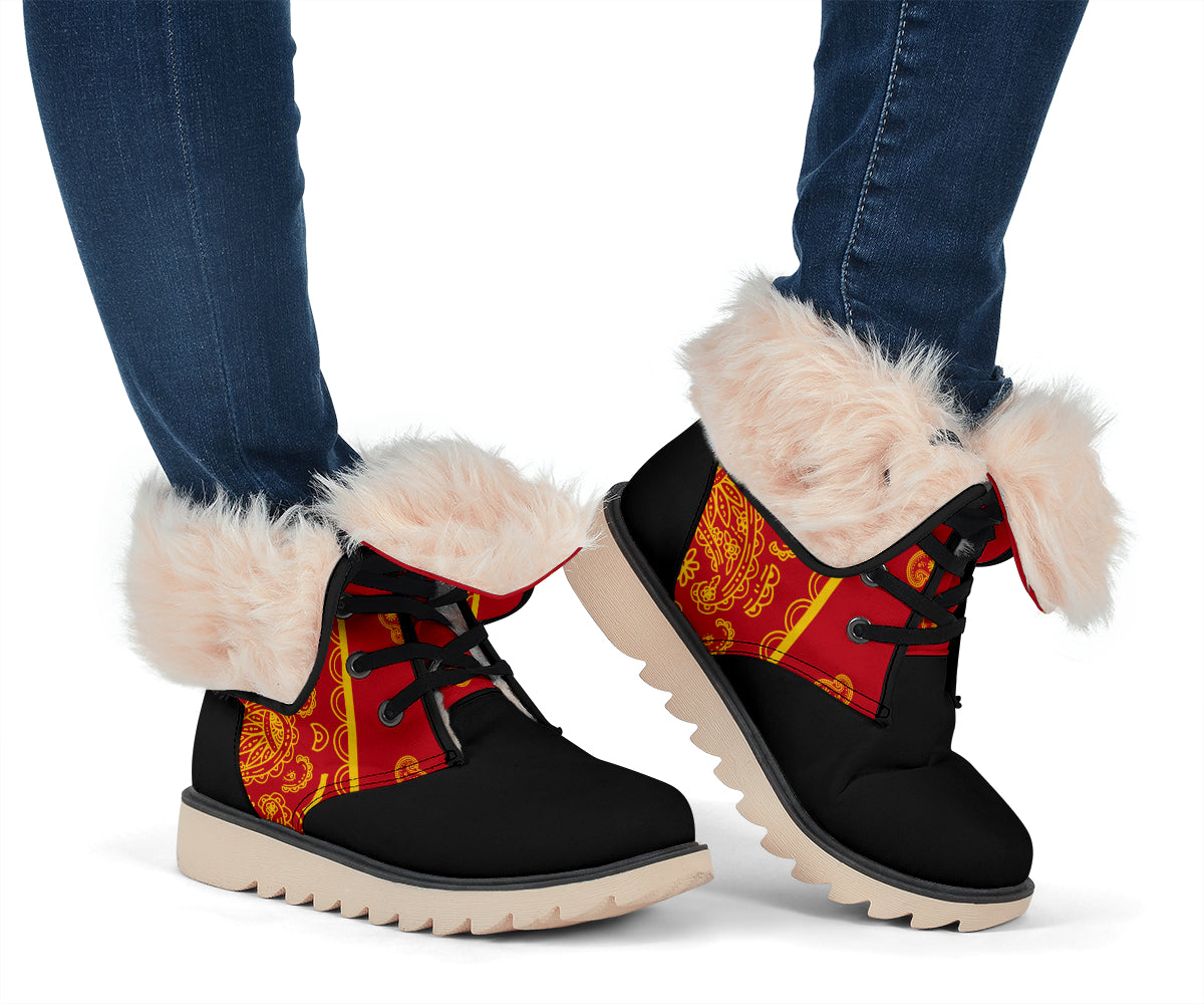 Red and Gold Bandana Women's Winter Boots