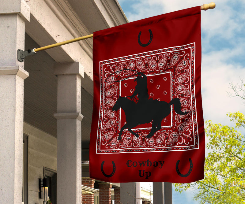 maroon cowboy up flag for patio