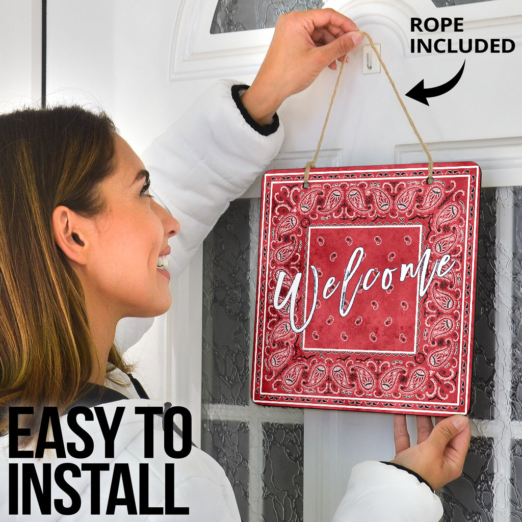 Red Denim Bandana Door Signs