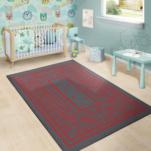 Gray and Red Bandana Area Rugs - Fitted