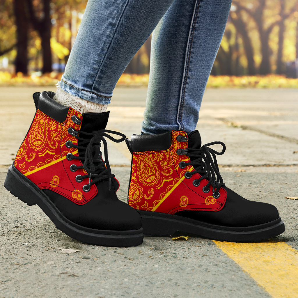 Red and Gold Bandana Blackout All Season Boots