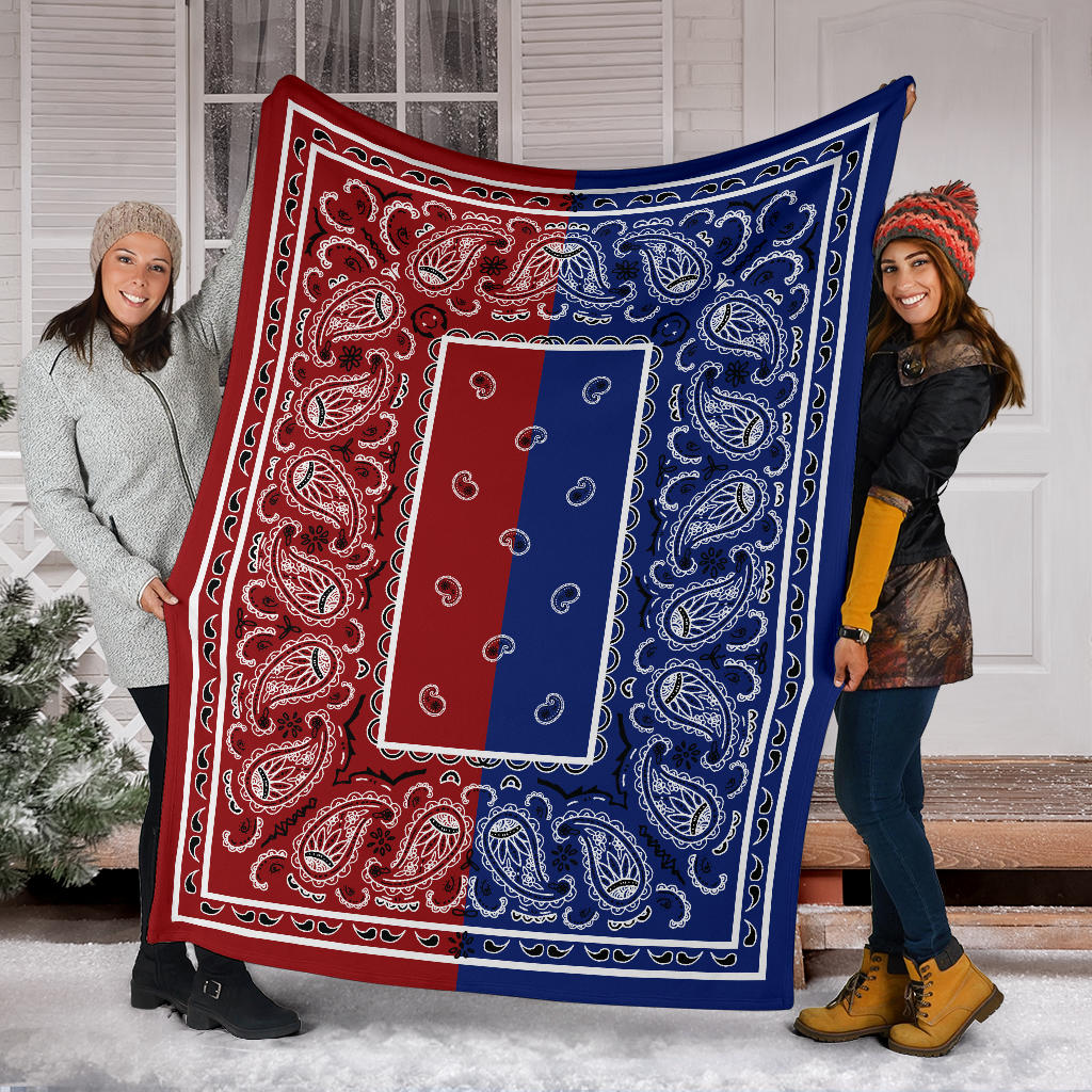 red and blue bandana fleece throw blanket